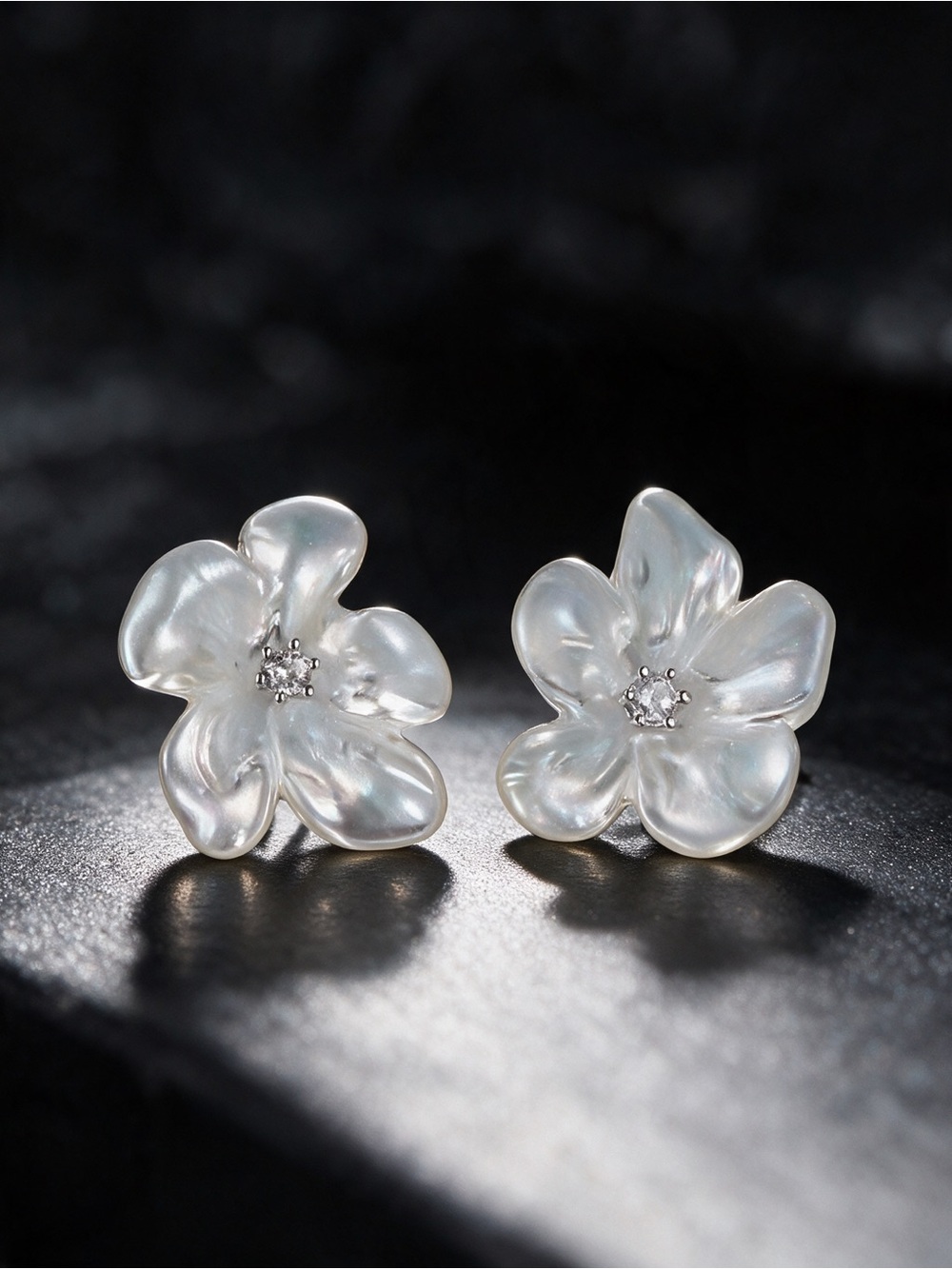 Flower Statement Stud Earrings – 925 Sterling Silver, Resin, CZ